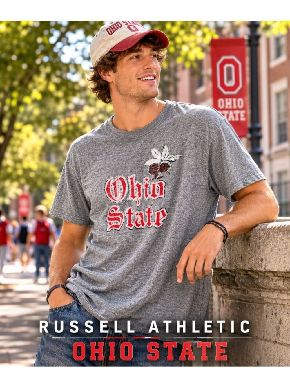 VTG Y2K Russell Athletic Ohio State Flocked Logo T Shirt Gray USA L